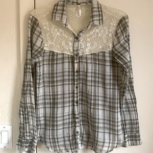 Free People plaid lace detail top